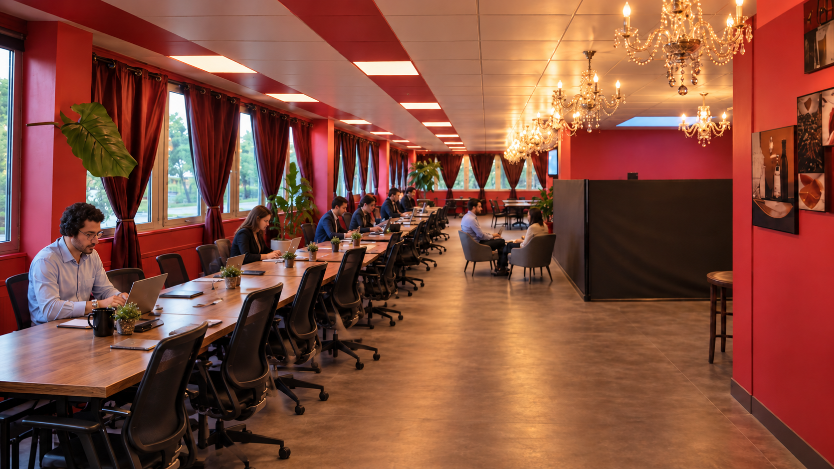 La salle aménagée pour une journée de coworking