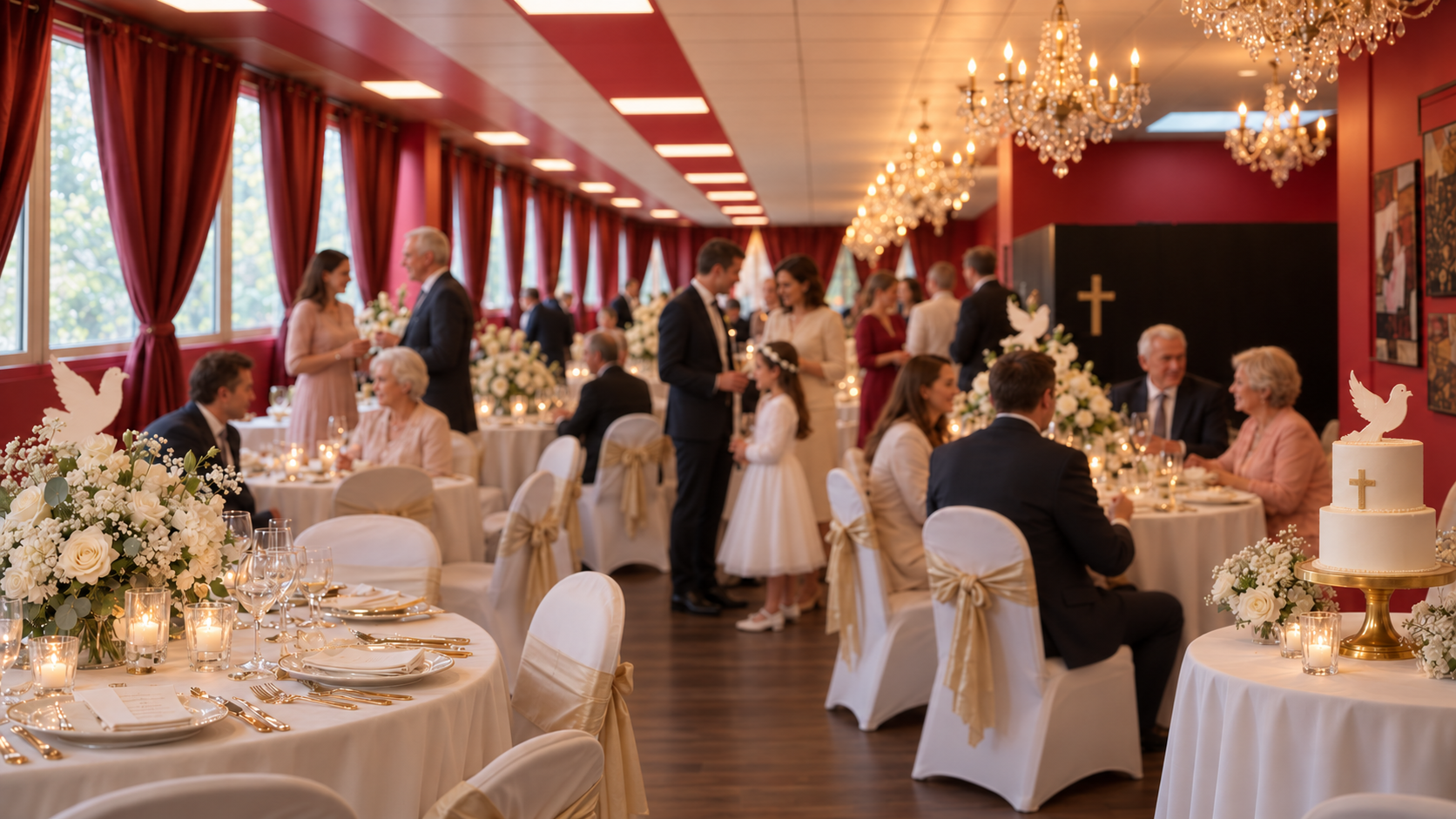 La salle aménagée pour un mariage