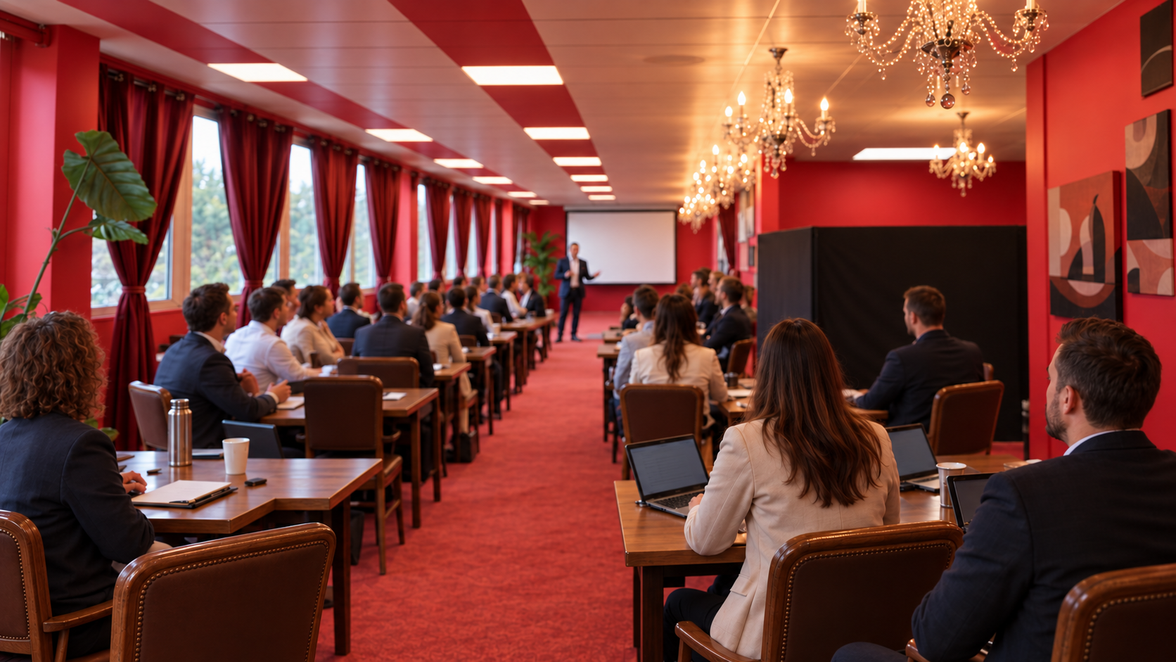 La salle aménagée pour un séminaire
